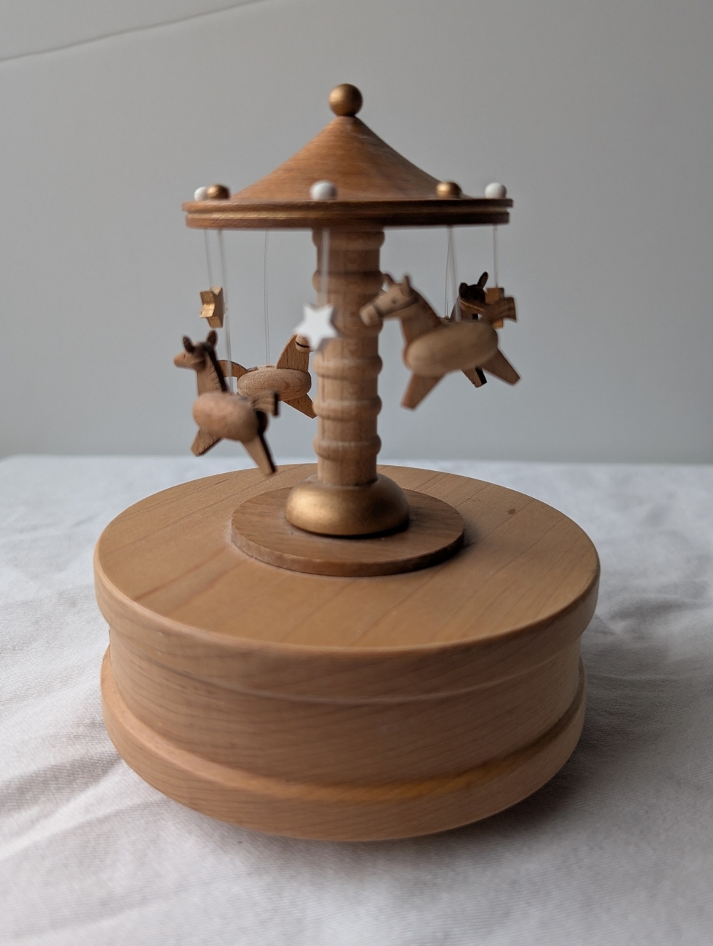 Wooderful Life Wooden Horses & Stars Carousel Music Box